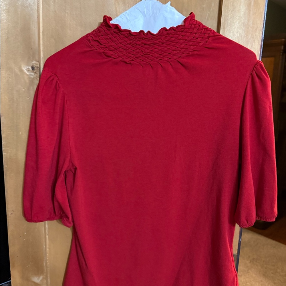 Peter Nygard Red Smocked Blouse